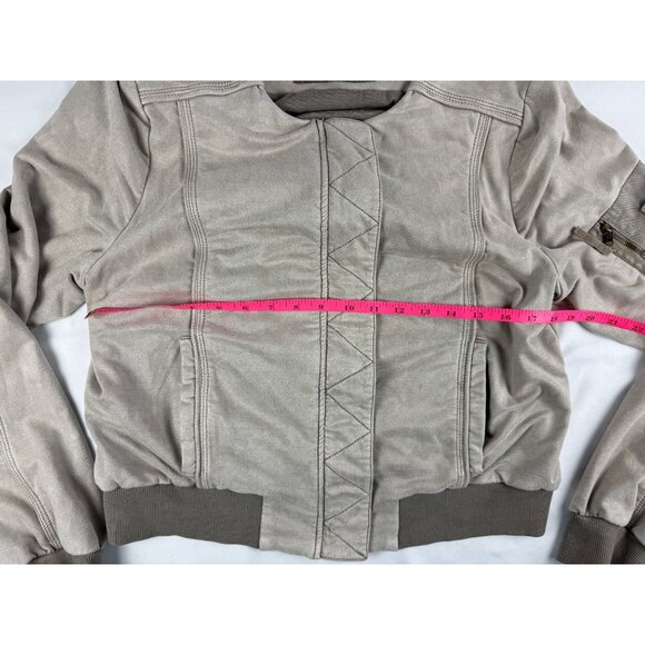 Anthropologie Marrakech Bibiana Bomber Jacket Beige Microsuede Zip Front Size M - Picture 6 of 8